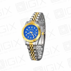 ساعت زنانه رولکس DateJust کوارتز دو رنگ صفحه آبی