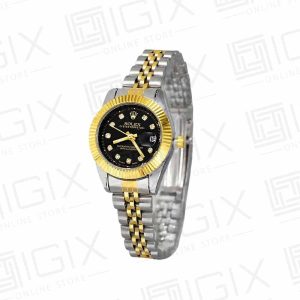 ساعت زنانه رولکس DateJust کوارتز دو رنگ صفحه مشکی