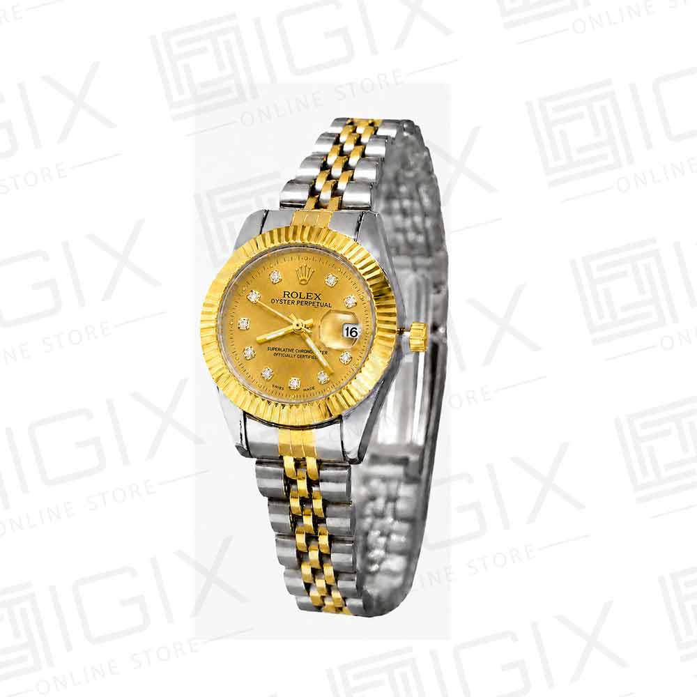 ساعت زنانه رولکس DateJust کوارتز دو رنگ صفحه طلایی