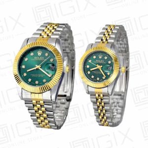 ساعت ست رولکس DateJust کوارتز دو رنگ صفحه سبز