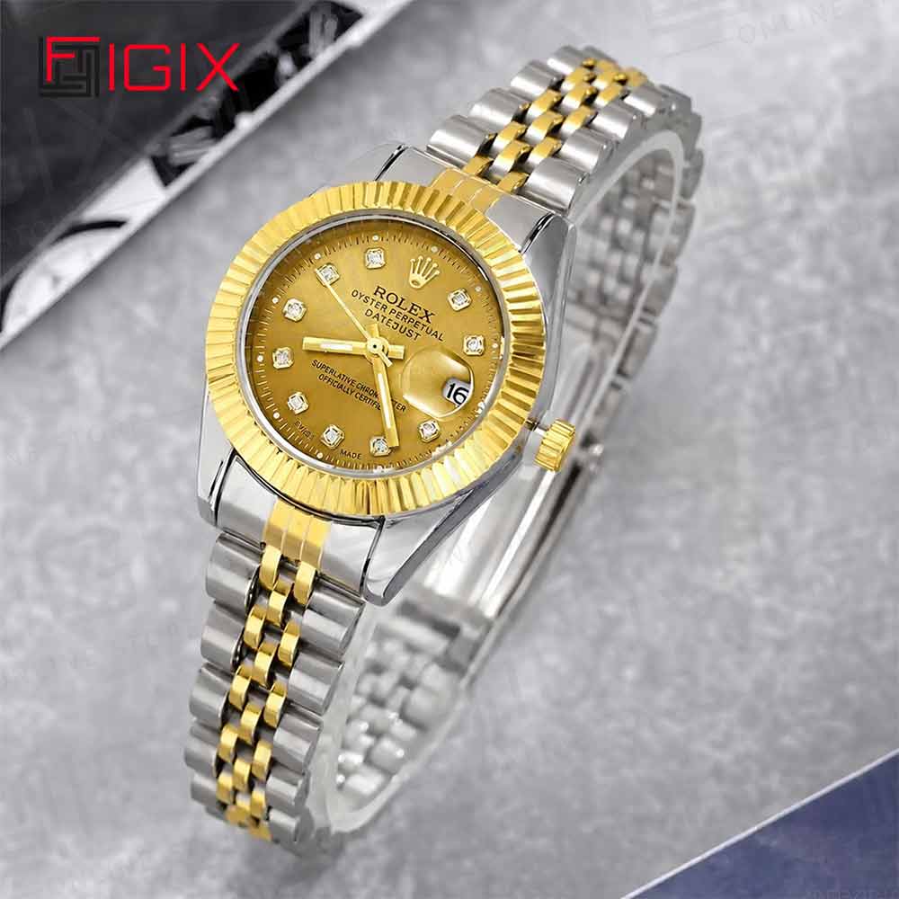 ساعت مردانه رولکس DateJust کوارتز دو رنگ صفحه طلایی