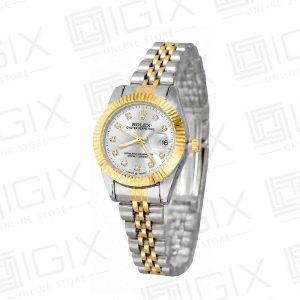 ساعت زنانه رولکس DateJust کوارتز دو رنگ صفحه نقره ای