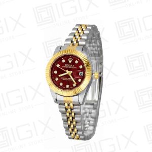 ساعت زنانه رولکس DateJust کوارتز دو رنگ صفحه قرمز