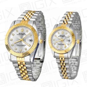 ساعت ست رولکس DateJust کوارتز دو رنگ صفحه نقره ای