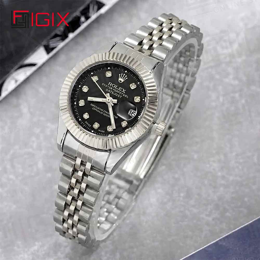 ساعت مردانه رولکس DateJust کوارتز نقره ای صفحه مشکی