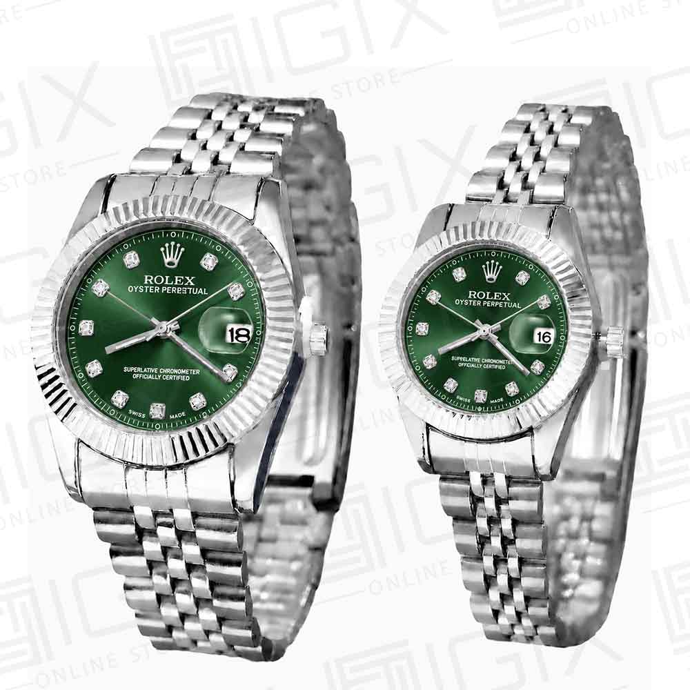 ساعت ست رولکس DateJust کوارتز نقره ای صفحه سبز