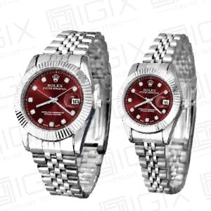 ساعت ست رولکس DateJust کوارتز نقره ای صفحه قرمز