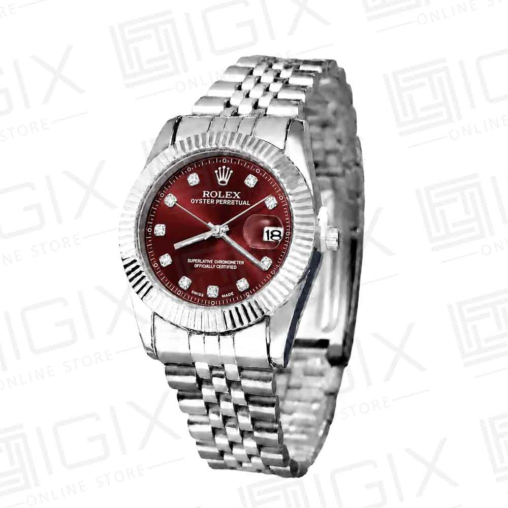 ساعت مردانه رولکس 36mm DateJust کوارتز نقره ای صفحه قرمز