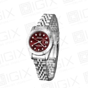 ساعت زنانه رولکس DateJust کوارتز نقره ای صفحه قرمز